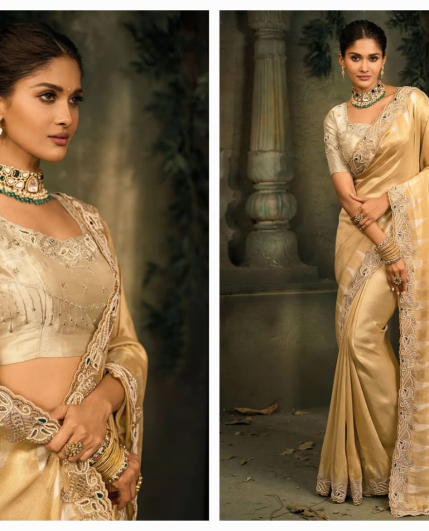 GOLDEN - Golden Handwork Pure Silk Designer Saree